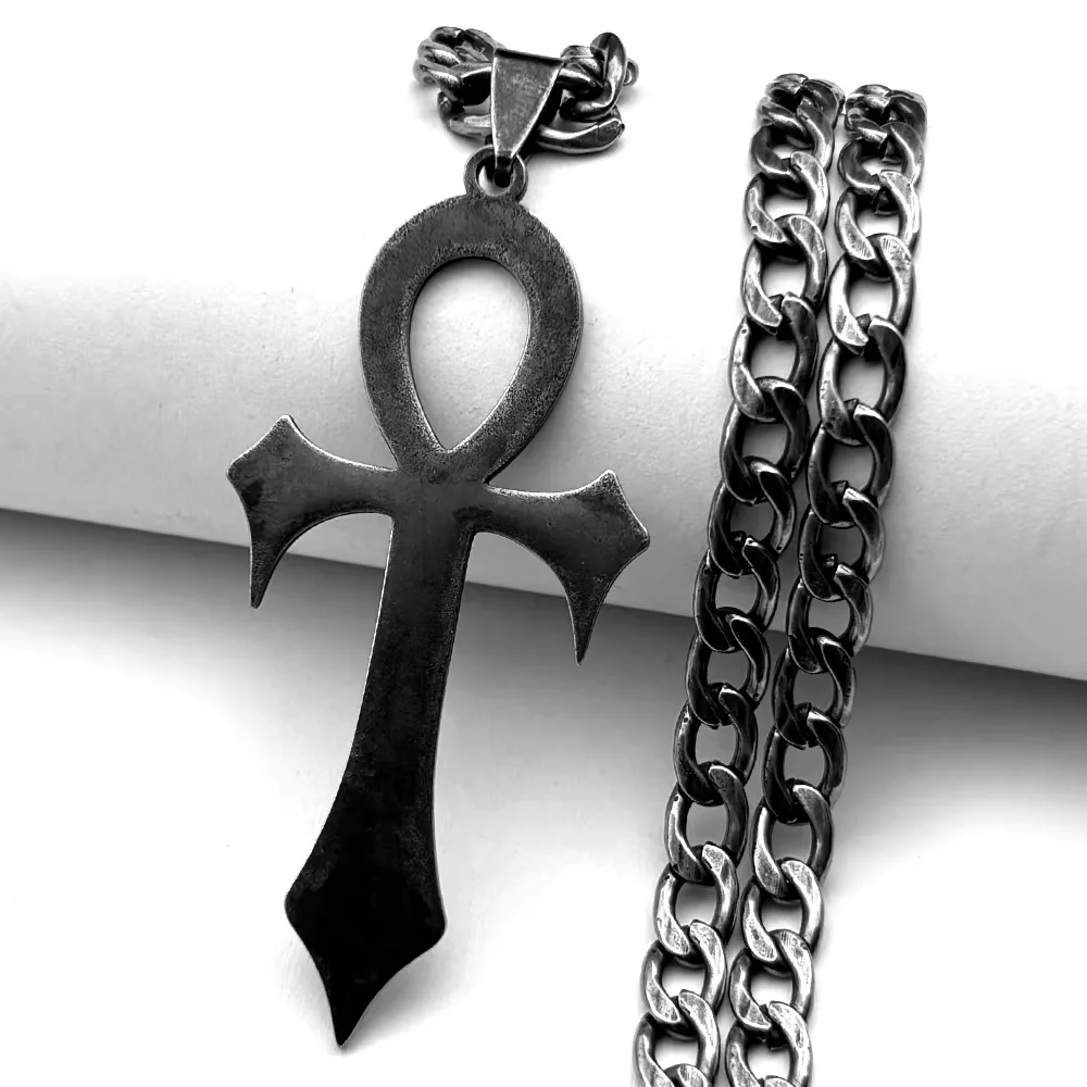 Goth Egyptian Cross Ankh Key of Life Necklace Stainless Steel