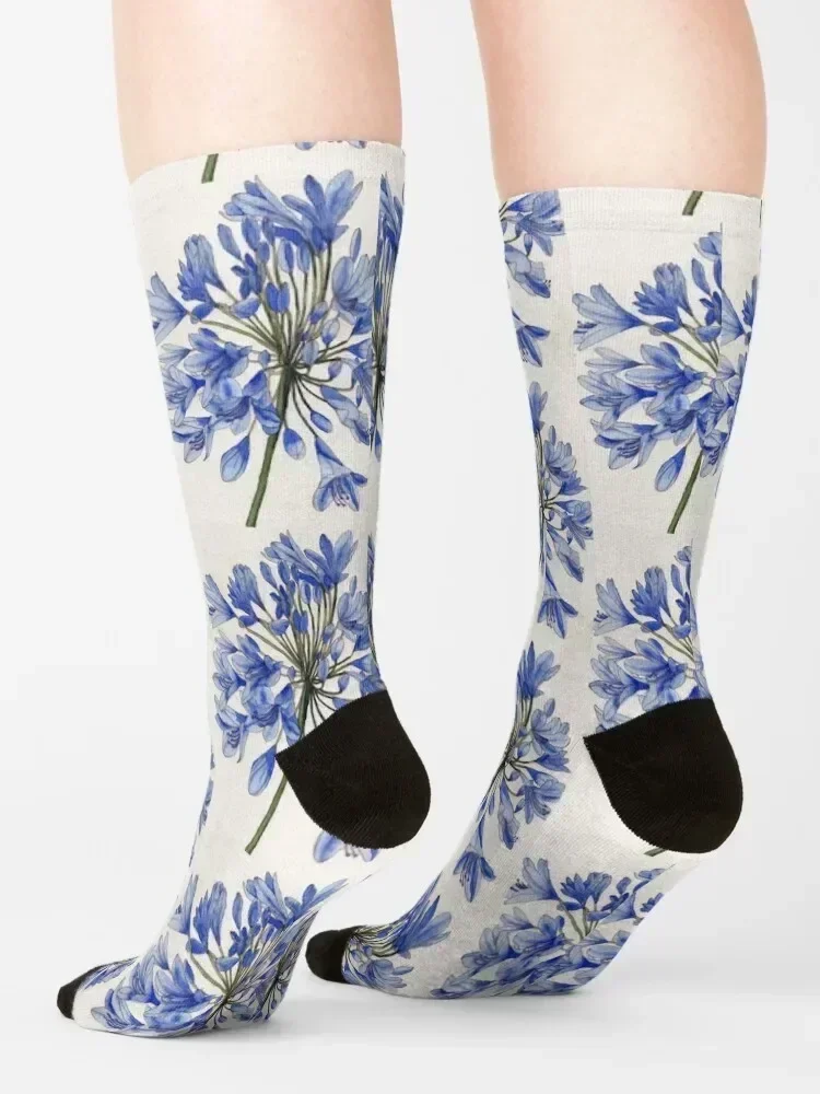 Agapanthus flower watercolour painting Socks cute sheer Stockings man bright garter Socks Man Women's