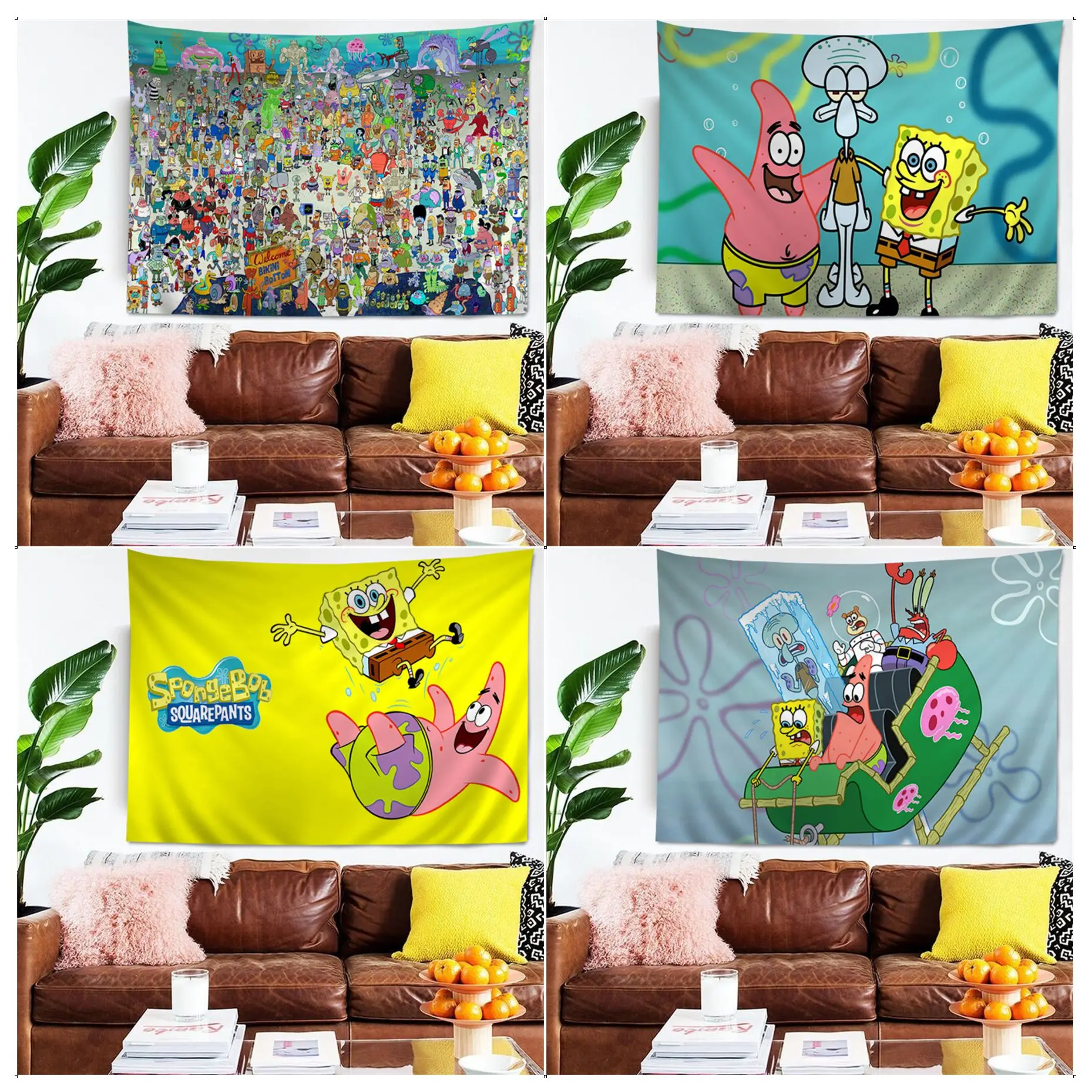 

S-Spongebob Tapestry Tapestry Art Printing Indian Buddha Wall Decoration Witchcraft Bohemian Hippie INS Home Decor