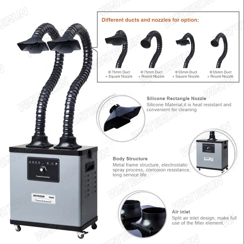 hot selling 200W air purification absorber equipment solder exhaust fume extractor with 2 ducts