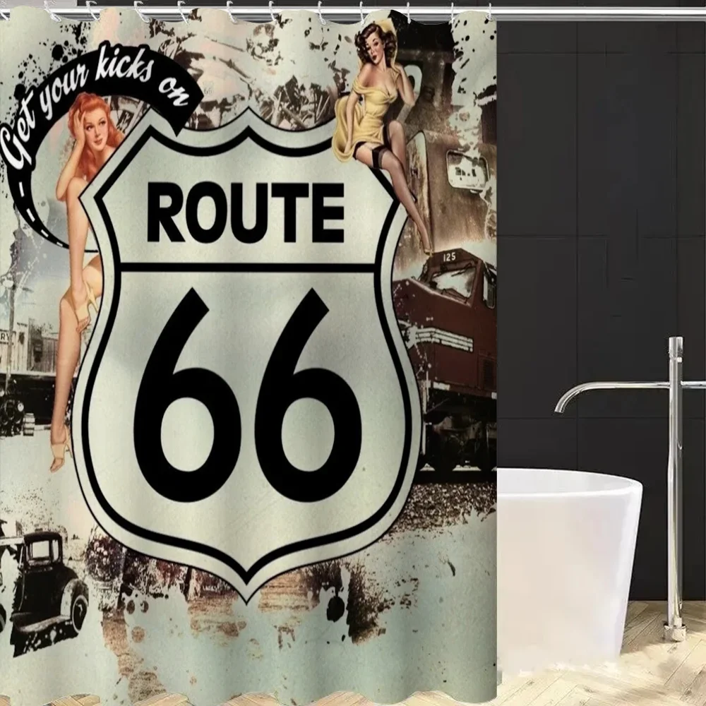 Highway Route 66 Bathroom Curtains Bath Curtain Shower Folding Partition Accessories Bedrooms Things The Sets Full Set Luxury