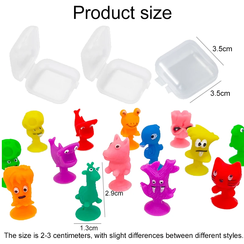 5/10 Uds Mini muñeca con ventosa con caja de silicona juguetes Divertidos para niños monstruos lindos coloridos de dibujos animados adsorbidos en el escritorio TMZ