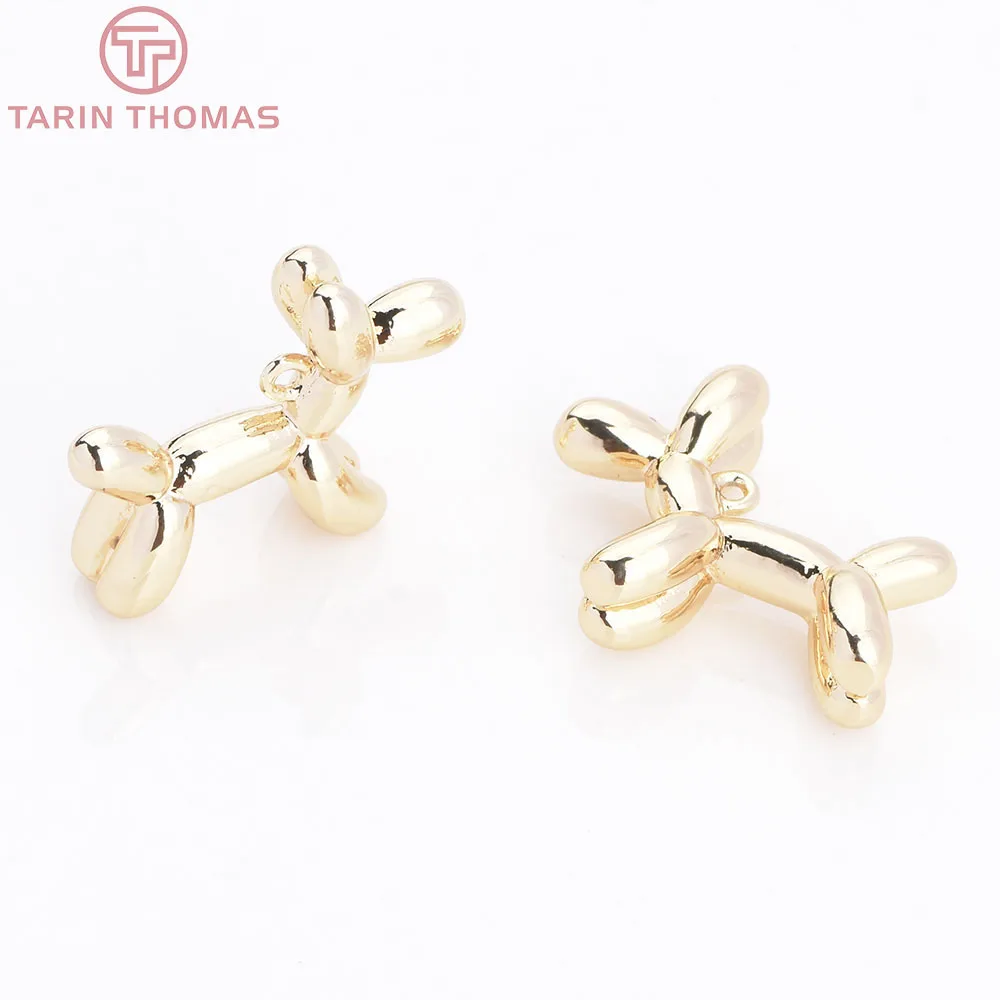 (10690) 6PCS 16.5x13.3MM 24K Gold Color Brass Balloon Puppy Shaped Pendants High Quality DIY Jewelry Making Findings Wholesale