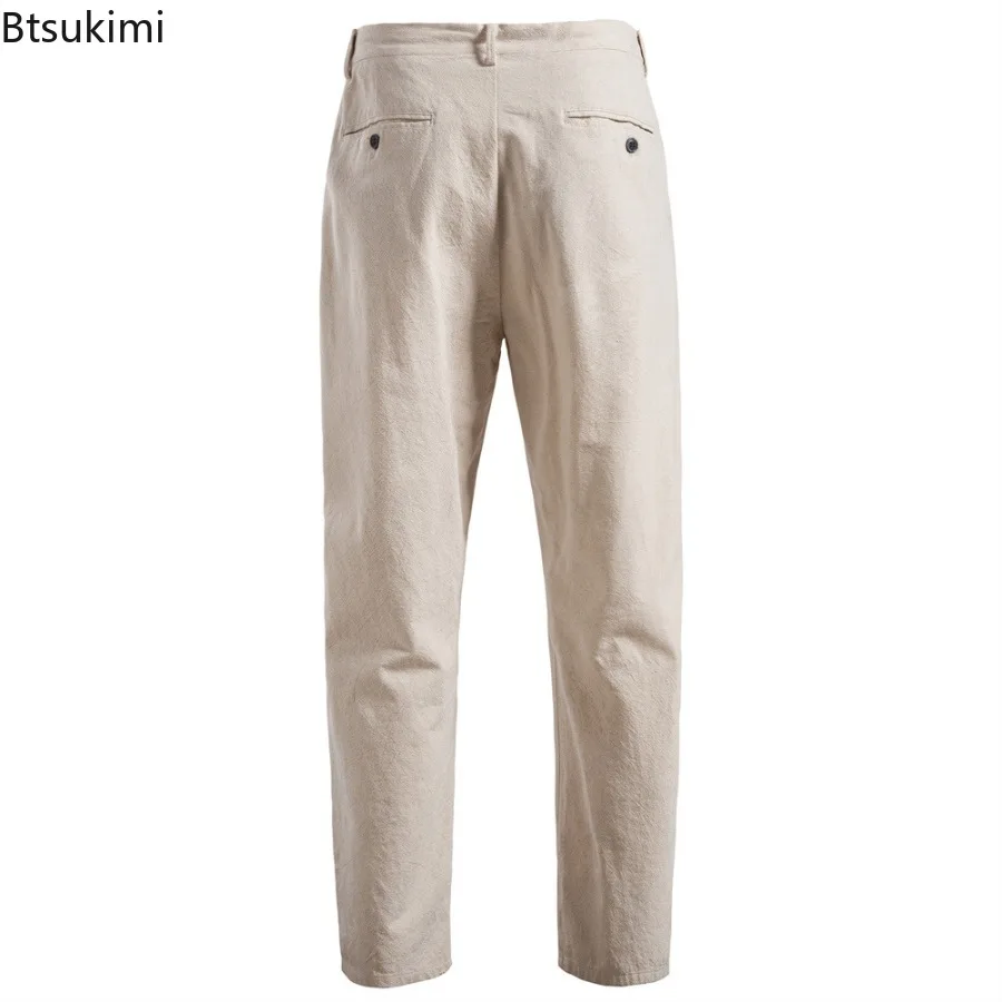 2025 Men's Cotton Linen Pants Spring Summer New Breathable Solid Casual Pants Simple All-match Men Streetwear Pants with Pockets