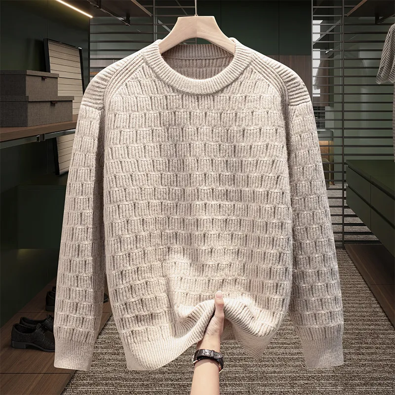 

Высококачественный мужской свитер с круглым вырезом, повседневный, модный, осенне-зимний, вязаный, универсальный, простой, стильный, теплый