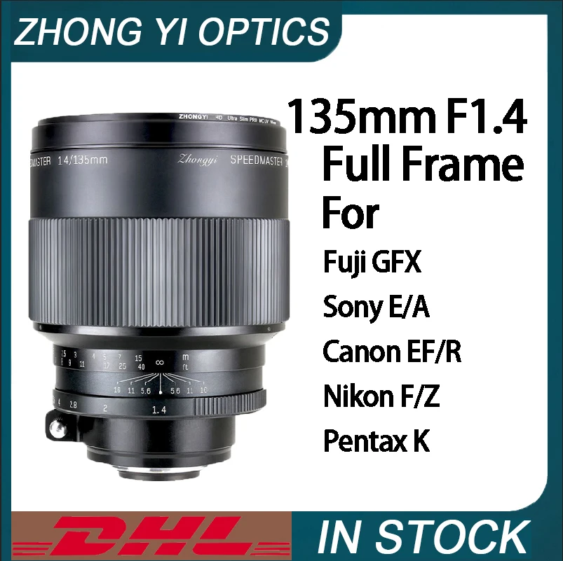 Zhongyi 135mm F1.4 Full Medium Format Lens Large Aperture For Fuji GFX Sony E/A Canon EF/RF Nikon F/Z Pentax K Micro SLR Camera