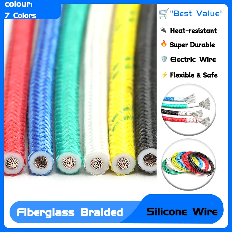 

Fiberglass Braided High Temperature Wire Silicone Rubber Insulation Warm Floor Heat Element Tinned Copper Electric Cable 1/5/10M