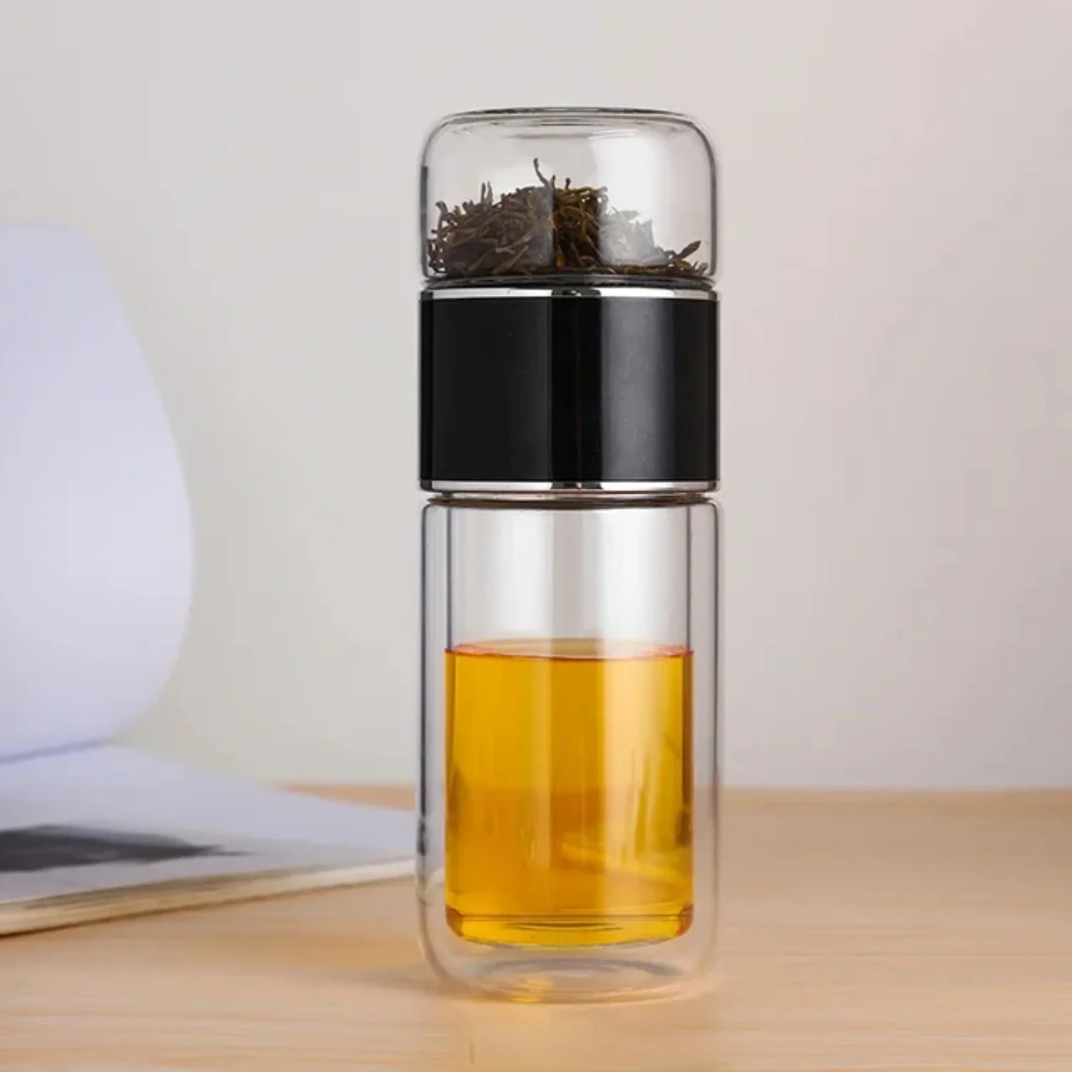 

390ML Tea Water Bottle High Borosilicate Glass Double Layer Tea Water Cup Infuser Tumbler Drinkware Water Bottle With Tea Filter