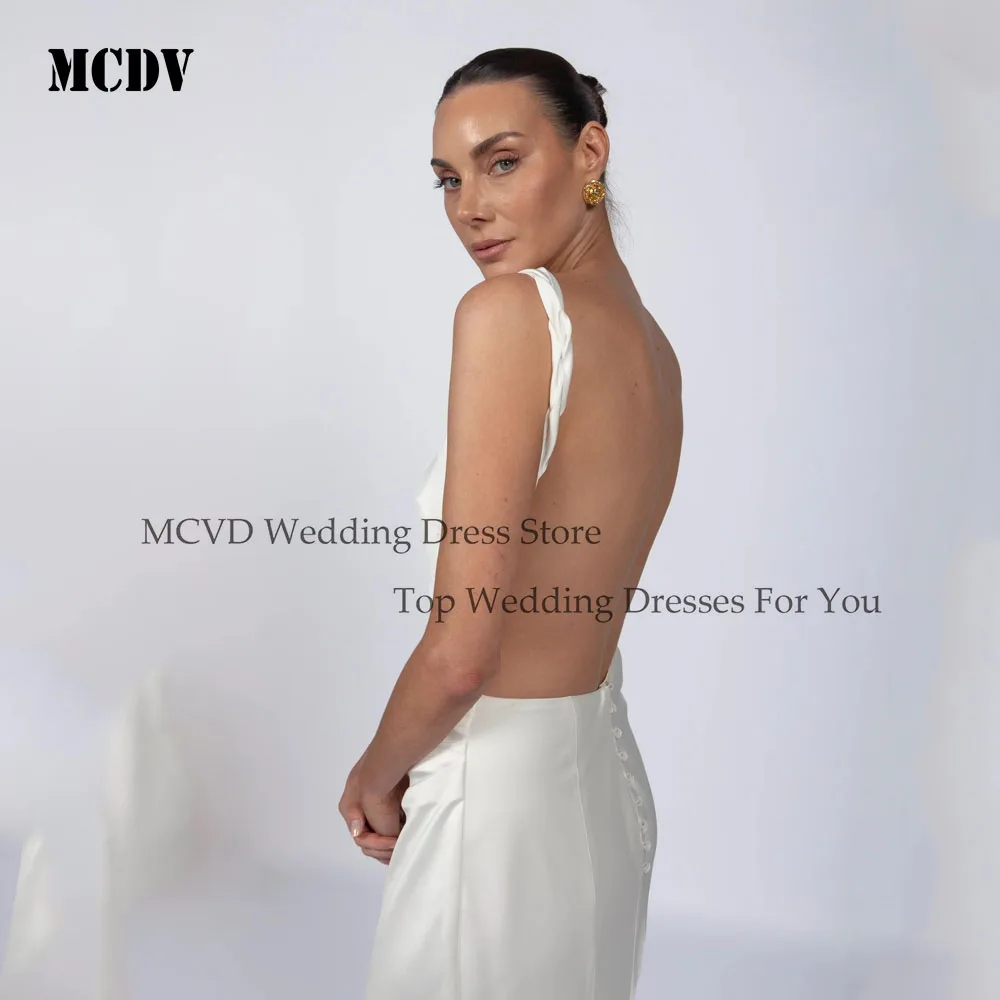 MCDV فستان زفاف مثير بدون ظهر 2025 العروس بلا أكمام حورية البحر السباغيتي الأشرطة زي العرائس مخصص فيستدو دي نوفيا بودا