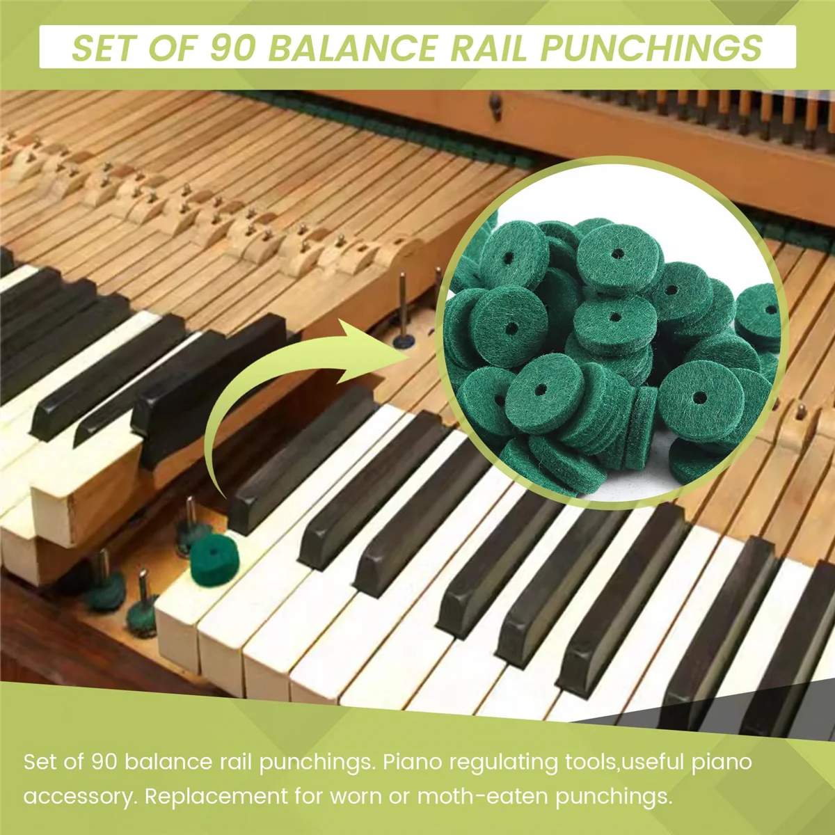 90Pcs Piano Keyboard Washer Piano Felt Balance Rail Punchings Washers Repair Parts Useful Piano Tuning Tool