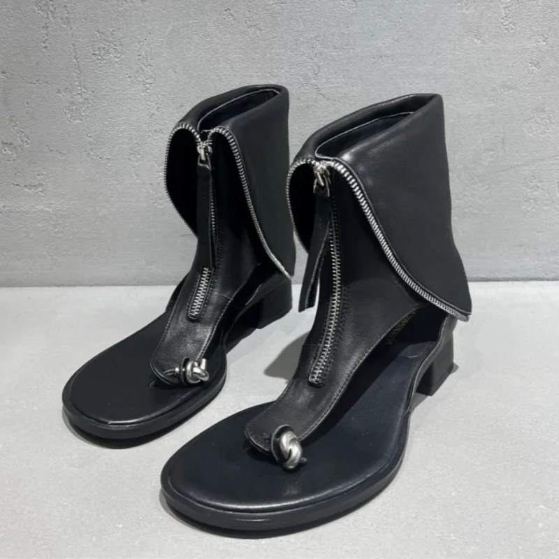 Summer Sexy New Design Women Flip Flop Ankle Boots Front Zipper Chunky Heel Sandals Boots Punk Style Open Toe Retro Short Boots