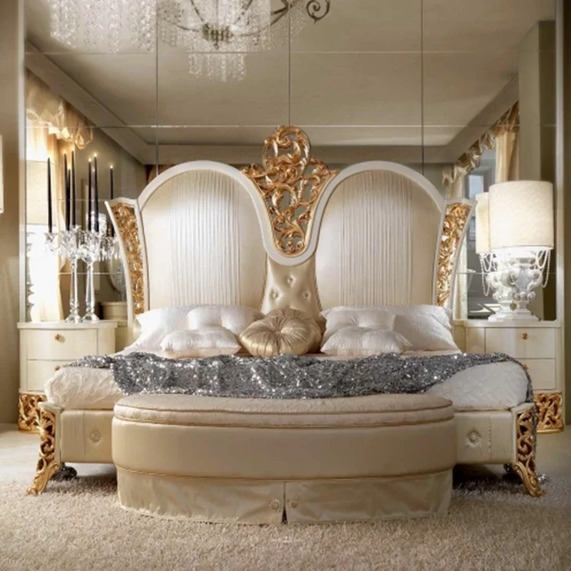 Neoclassical solid wood, French luxury, leather princess bed