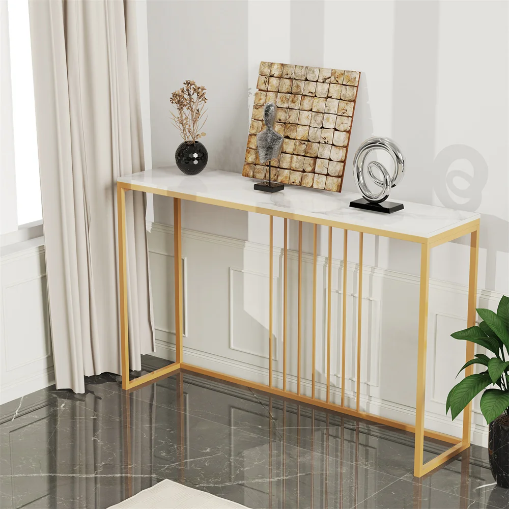 

Modern Accent Console Marble Table Gold Metal Frame Storage Display Shelf Narrow Table for Hallway Entryway Living Room Entrance