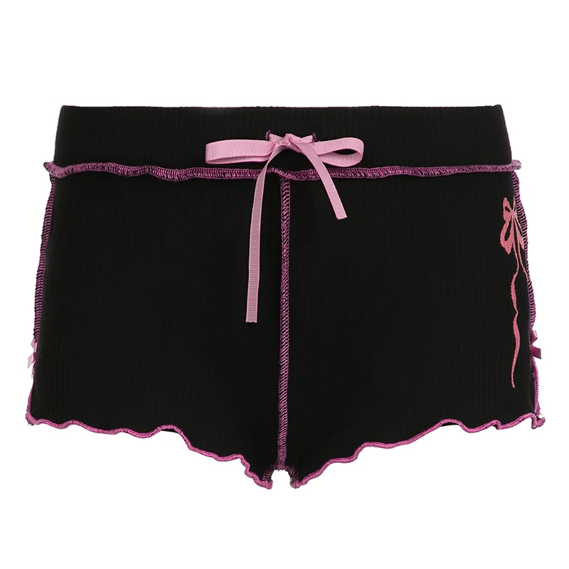 Darlingaga-Shorts de cintura baixa para mulheres, calças justas, roupa caseira kawaii, doce, coreano, costurado, roupa ruched arco, verão