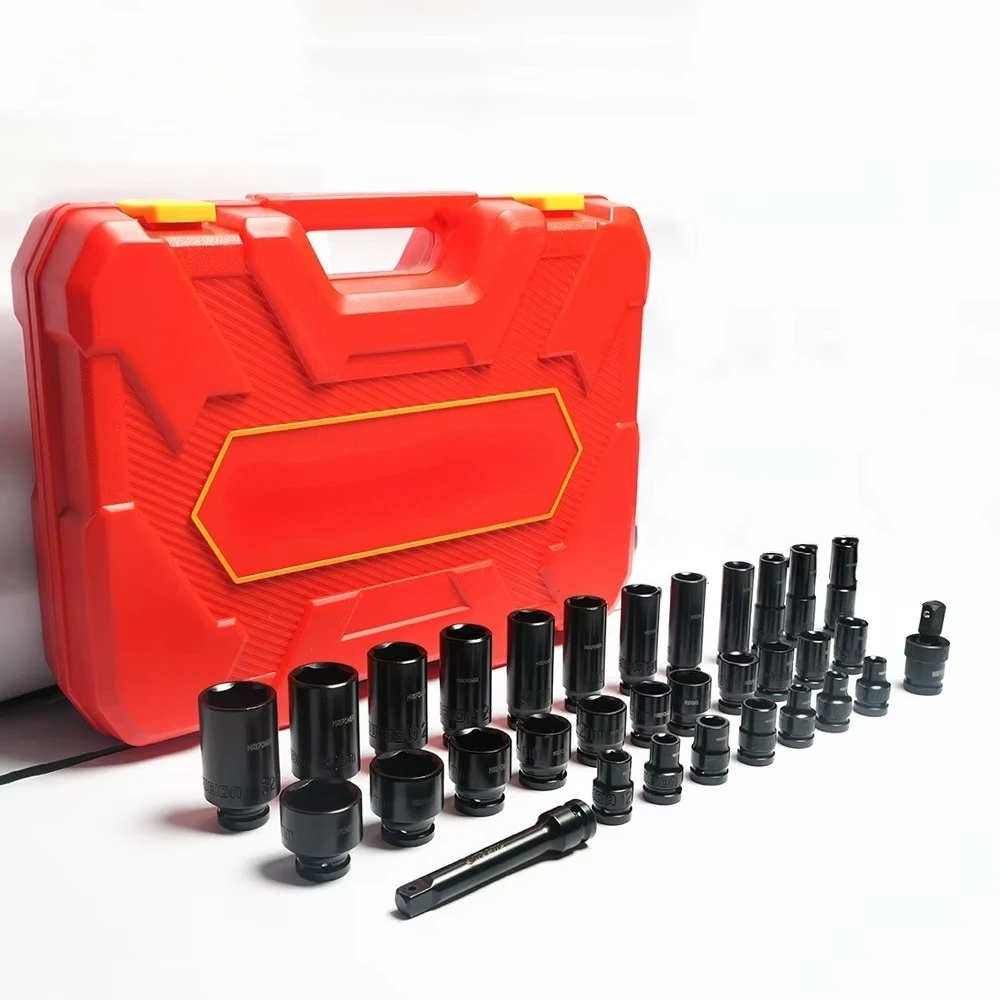 32 Piece Metric Sae 6 Point Impact Wrench Socket Set with Extension Bars