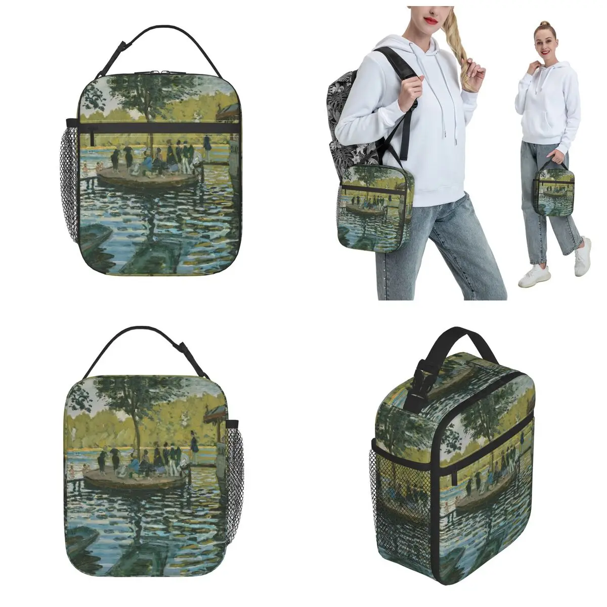 Claude Monet La Grenouillere Painting Insulated Lunch Bags French Impressionist Oil Painting Art Cooler Thermal Bento Box