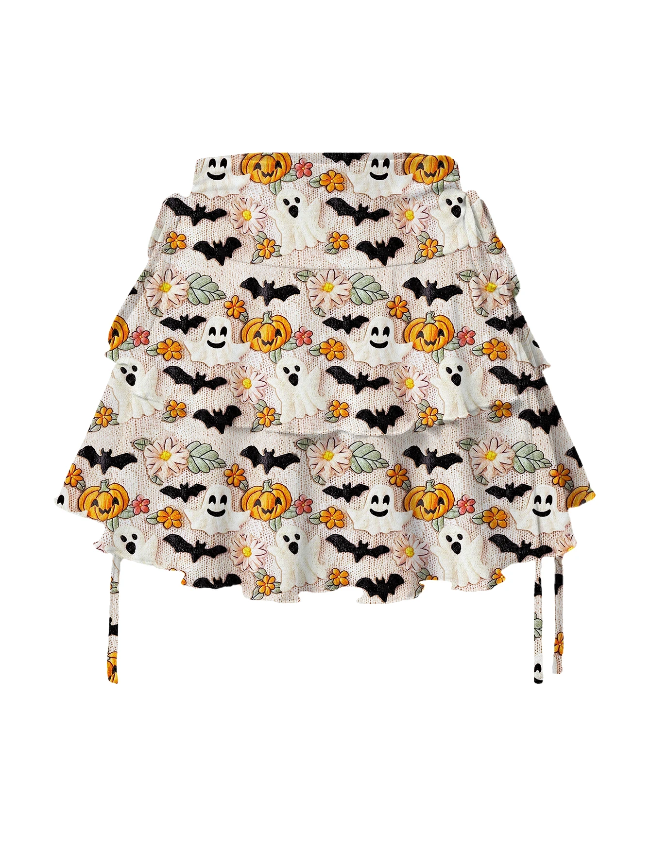 

Y2K New Bat Printed Women's A-line Short Skirt Fashionable and Elegant Ruffle Mini Skirt Fake Drawstring Bow Half length Skirt