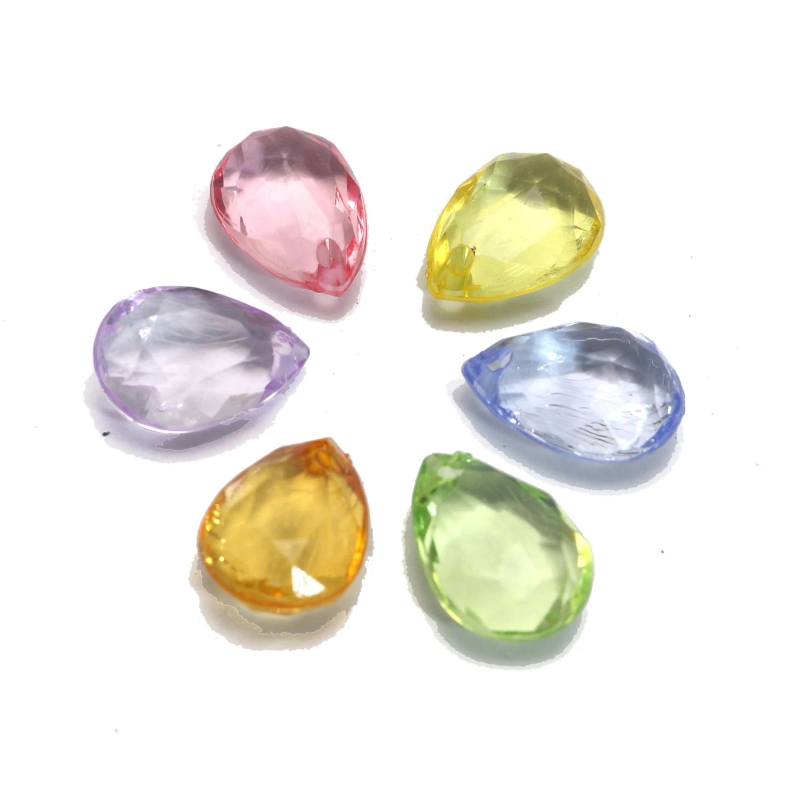 50 Mixed Color Transparent Acrylic Faceted 3D Teardrop Charm Pendants 17X12mm