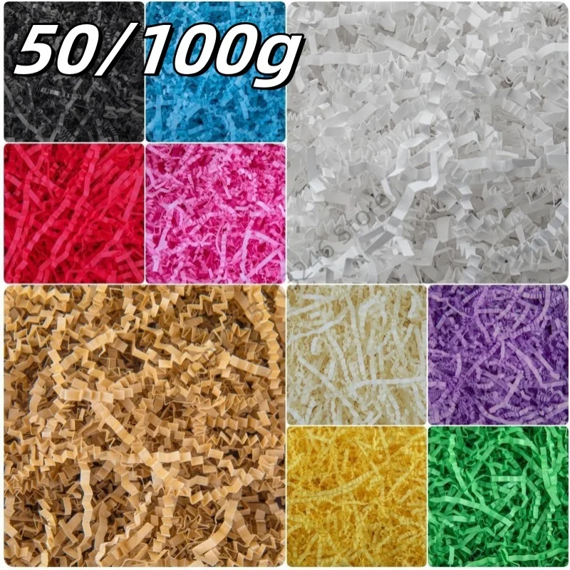 Papier déchiqueté multicolore 50/100g pour remplissage de boîtes cadeaux, décoration de mariage, anniversaire, fête, emballage, papier froissé