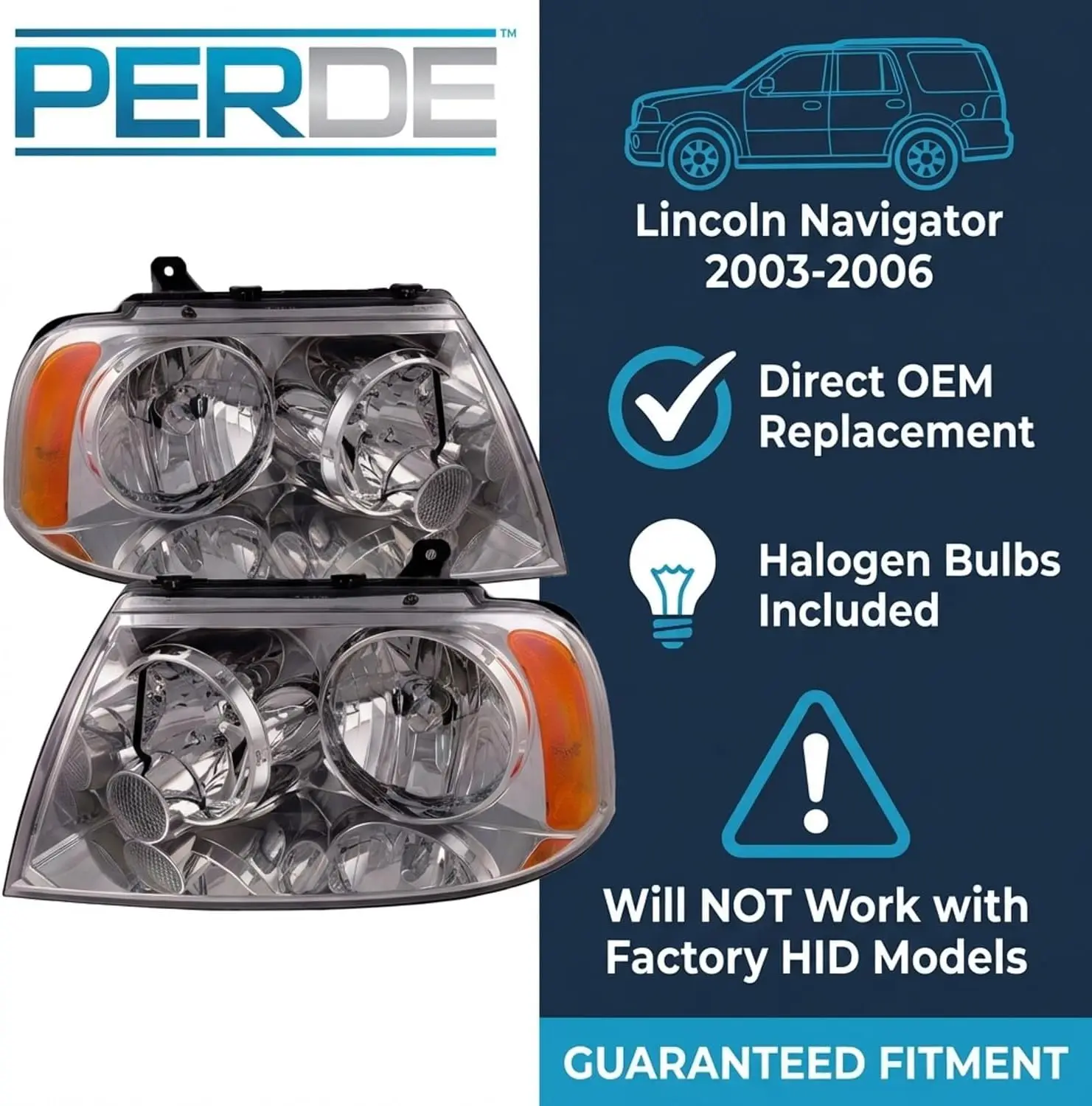 Chrome Performance Lens Headlamps, Pair (Driver & Passenger Side), Compatible with Select Full-Size SUV Models