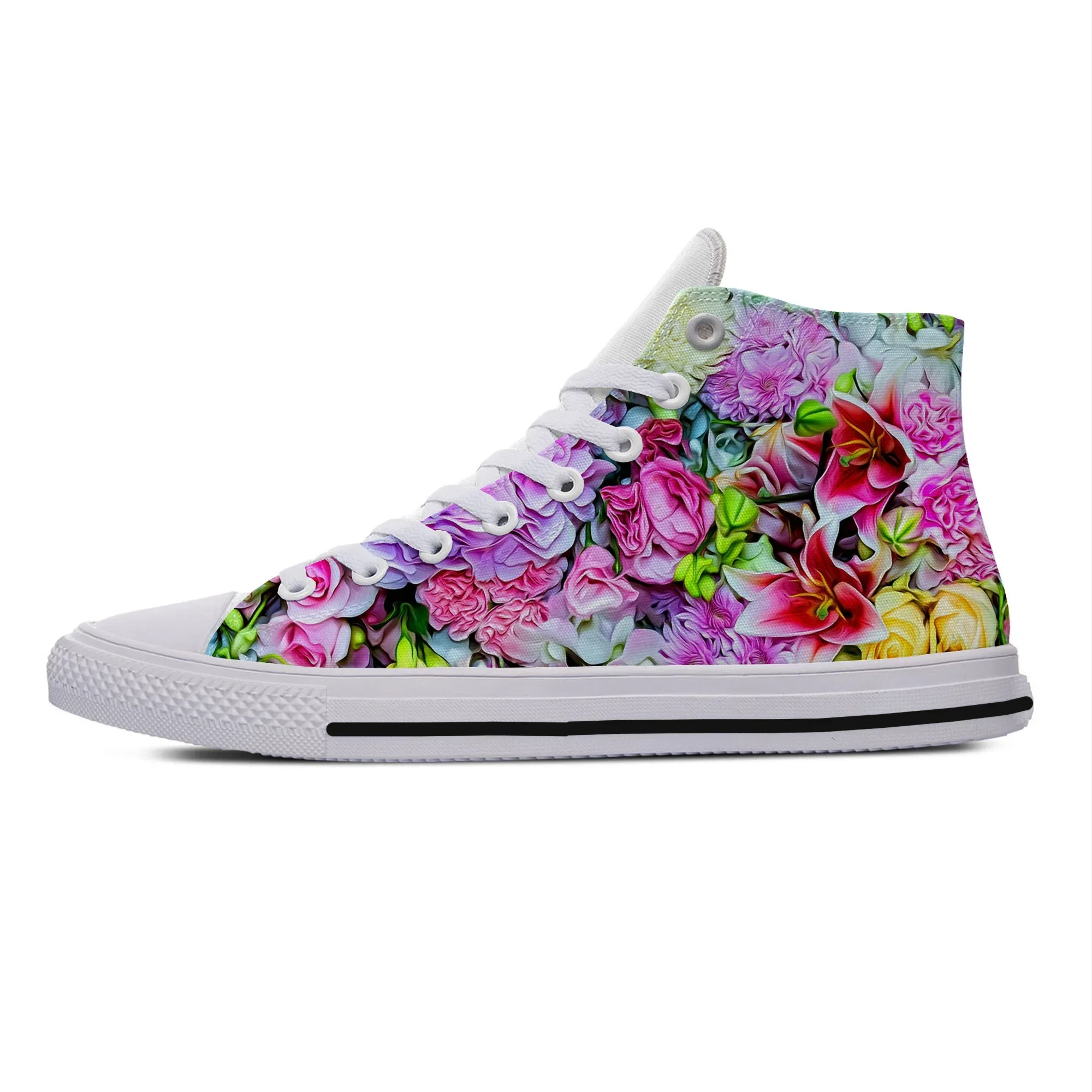 Hot Colorful Flower Wedding Rose Petals Harajuku Fashion Lightweight High Top Canvas Shoes Women Men Casual Breathable Sneakers