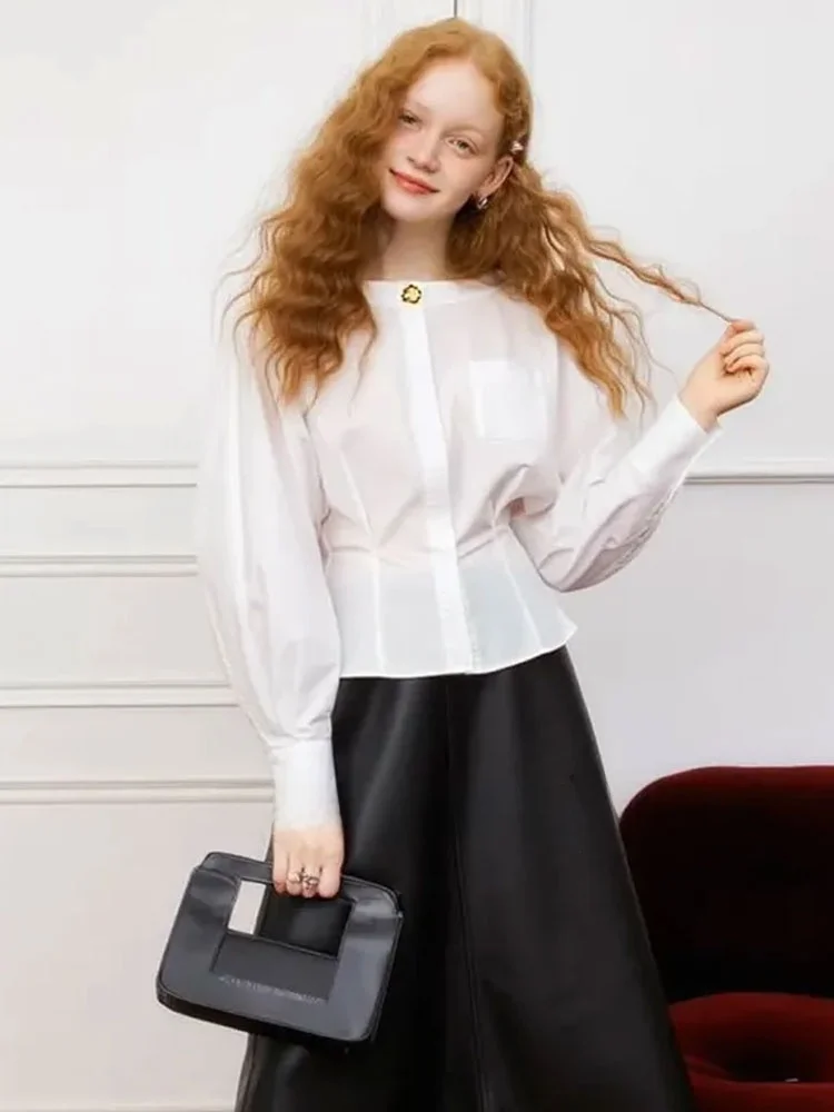 

Женская модная дышащая блузка ZhuoZhi Premium Slim Fit с длинным рукавом, белая, для офиса, осенняя новинка