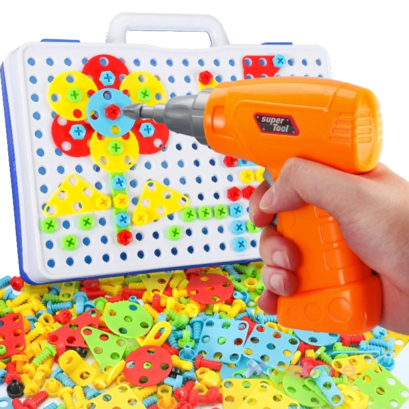 

Kids Drill Screw Puzzle Toys Pretend Play Tool Drill Disassembly Assembly Children Drill 3D Puzzle Toys For Boy Christmas Gift