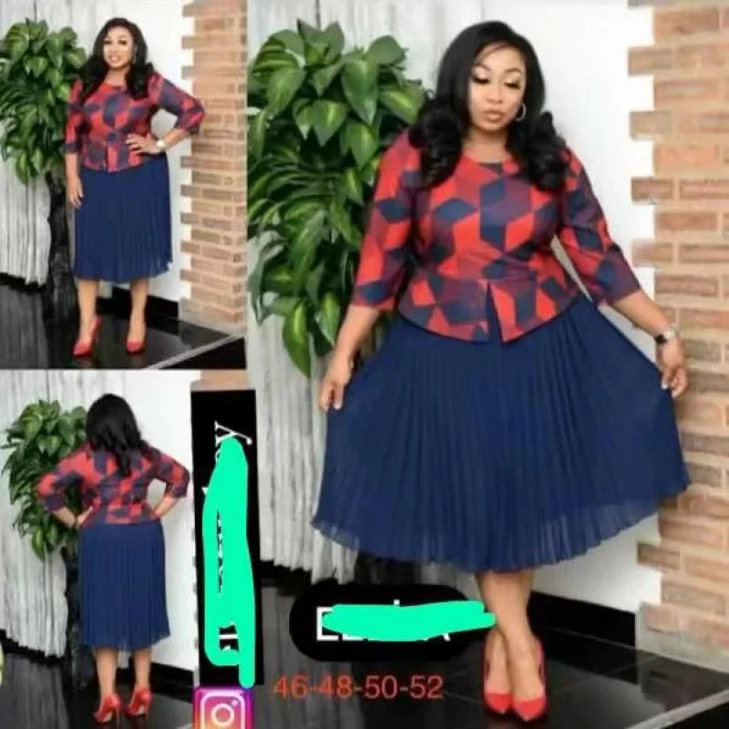 아프리카 패션 여성 의류 프린트 패치워크 플리츠 스커트OLCommuter 드레스