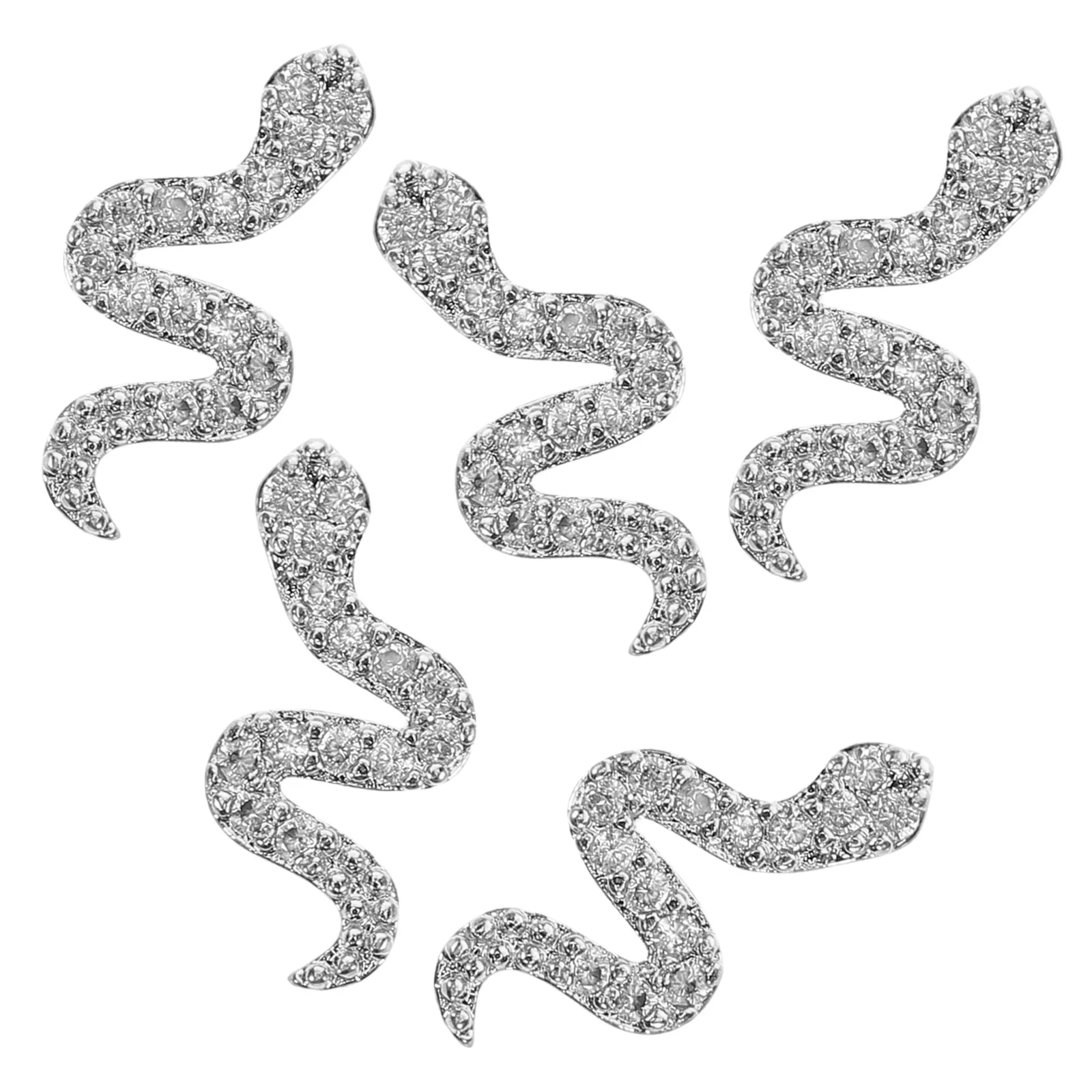 5Pcs Snake Nail Charms 3D Metal Alloy Rhinestones Gothic Style Animal Nail Art Jewelry DIY Silver Art Snake Charm
