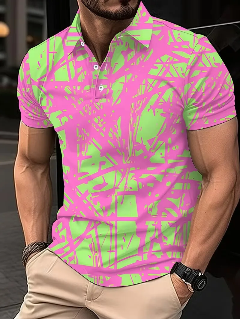 Summer men's short sleeved lapel button polo shirt, breathable, lightweight, comfortable, fashionable and casual daily wear