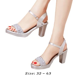 Hoge kwaliteit sandalen voor vrouwen 8cm 10cm hoge hak 2023 zomer maat 32 33 42 43 platform open teen elegante schoen zwart goud zilver