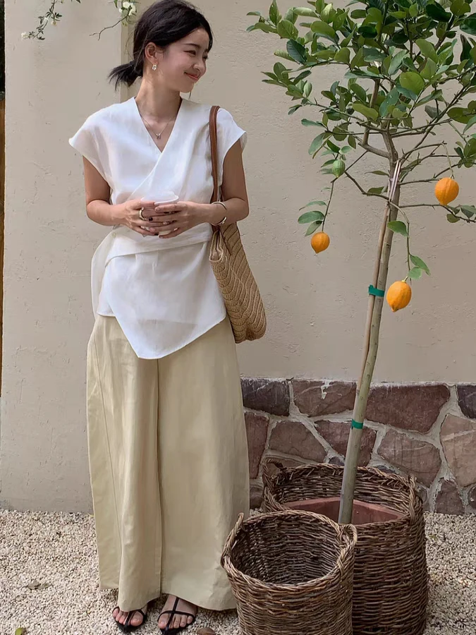 เสื้อกั๊กผ้าลินินสำหรับผู้หญิง ไซส์เล็ก ทรงหลวม ดีไซน์เข้ารูป ปรับเข็มขัดเอวได้ คอวี เหมาะสำหรับเดินทาง ทันสมัย สวมใส่สบาย ระบายอากาศได้ดี