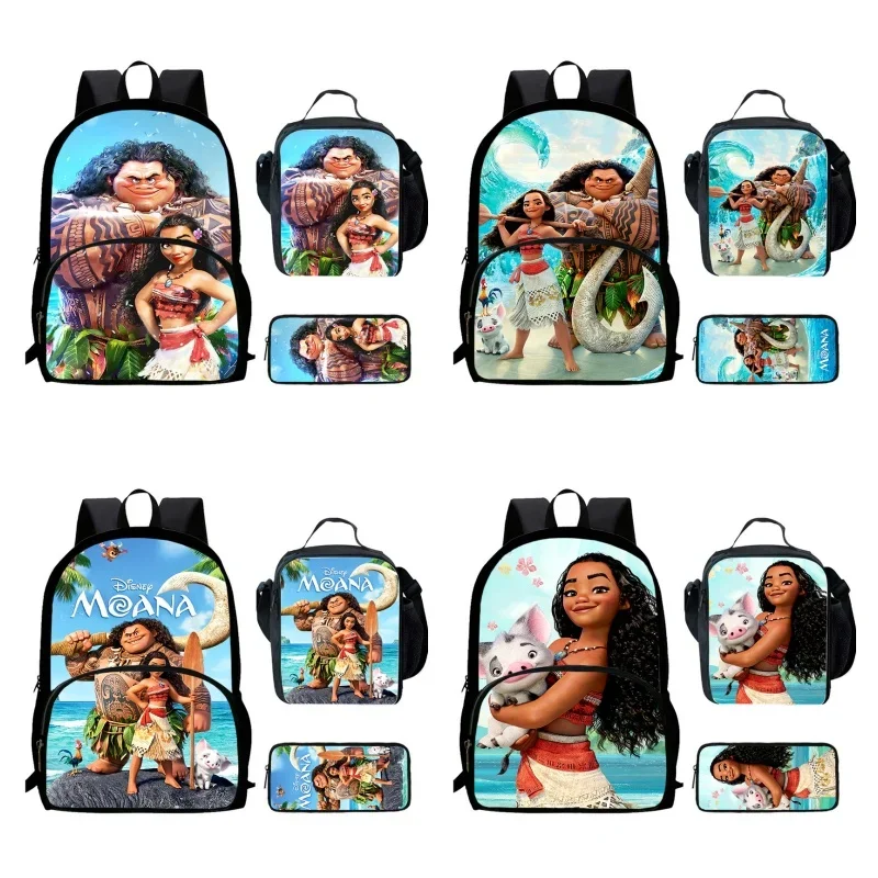 Cartoon M-Moana Child School Bags with Front Pocket,Lunch Bags,Pencil Bags for Aged 5-10 Cartoon School Backpack Boys Girls