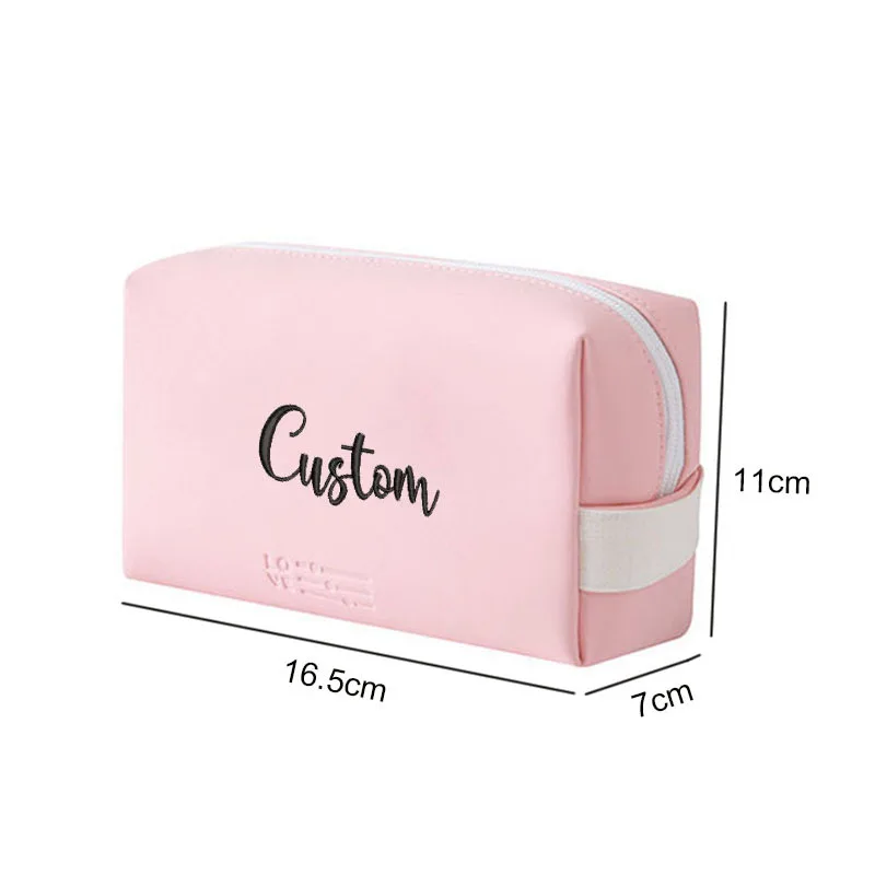 Personalized PU Cosmetic Bag Custom Embroidered Logo Clutch Bag Portable waterproof amenity bag Souvenir Gift