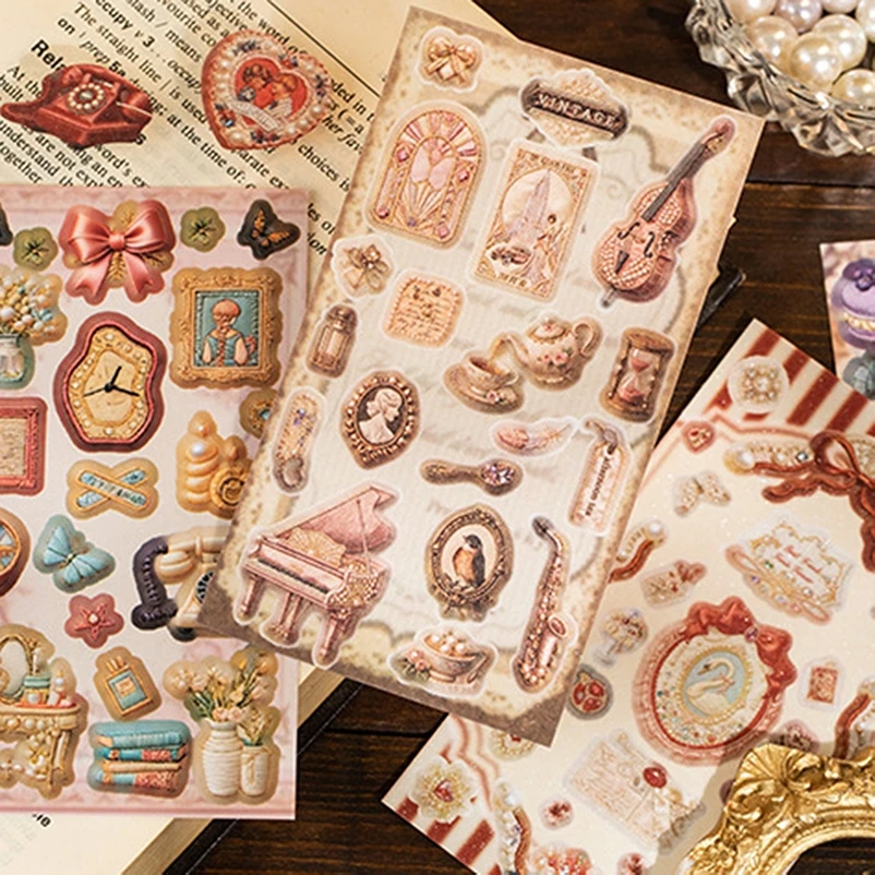 Students Sticker Book French Vintage Scrapbooking Supplies Waterproof Coated Paper Decals for Journaling Planner Art