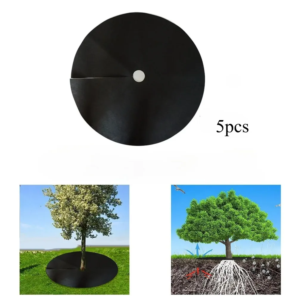 

5 pcs Black Mulch Ring Covers - Plant Root Protector Discs, Landscape Fabric Weed Barrier for Outdoor