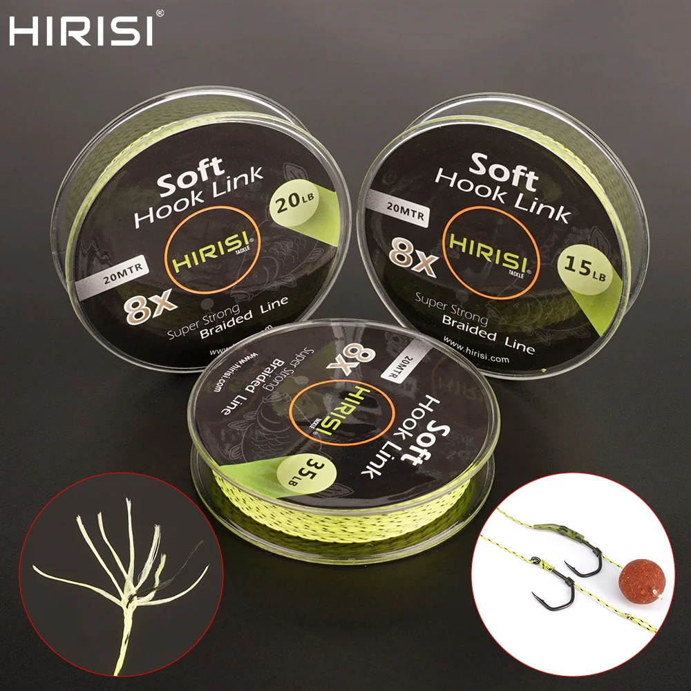 Hirisi 1 pçs linha de pesca da carpa gancho macio link 8 fio 20m carpa leadcore trança linha equipamento cabelo acessórios pesca terminal enfrentar