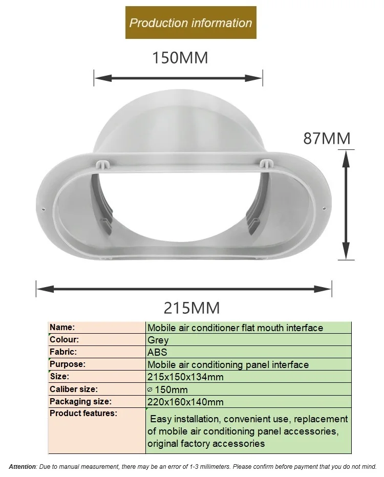 150mm Mobile Air Conditioning Exhaust Duct Flat Mouth Interface, 6-inch Gray ABS Duckbill Fresh Air Connector,Counter-clockwise