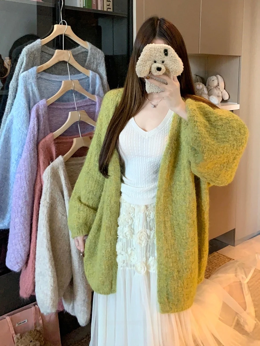 

plus Size Women's Lazy Style Korean Soft Loose Knitted Jacket Spring Autumn Outerwear Open Cardigan Sweater Casual Commute