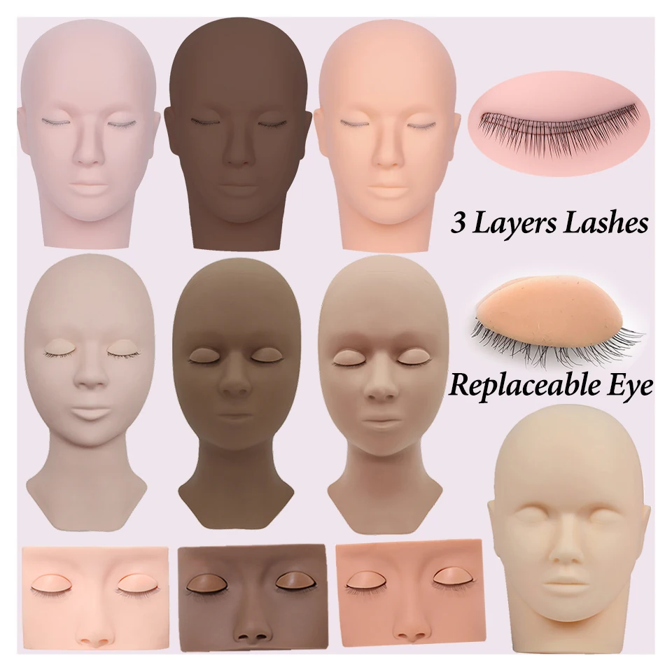 3 Layers Eyelash Mannequin Head for Practice Grafte Grafte Lash Extension Doll Face Training Tools Makeup Practice Model Head