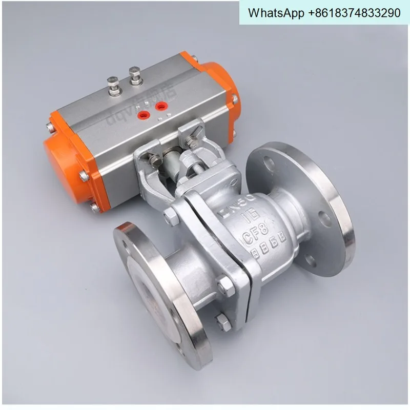 Pneumatic fluorine-lined ball valve 304 stainless steel Q641F46 acid and alkali high platform flange pneumatic ball valve