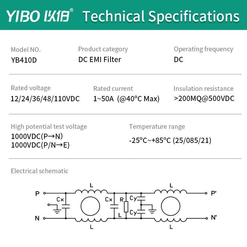 Filtro alimentatore CC YIBO 220 V anti-interferenza YB410D