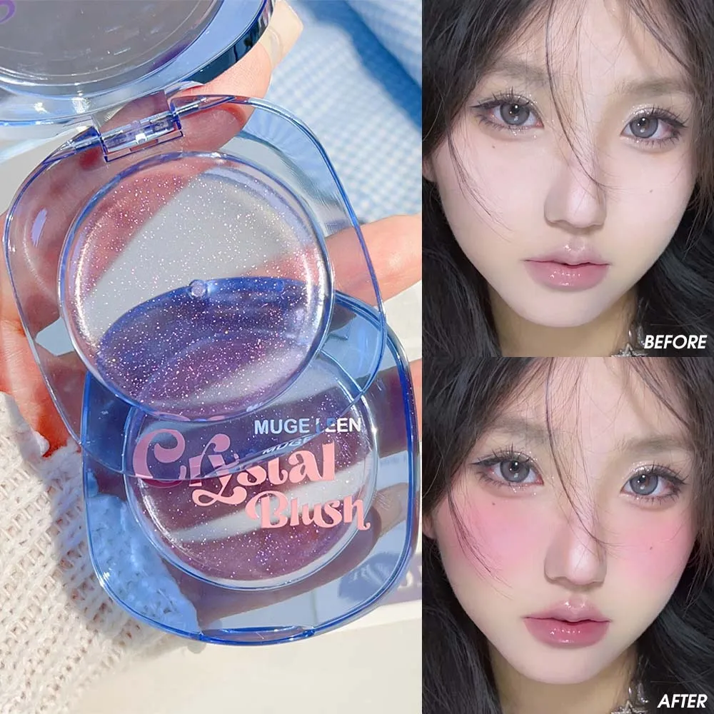 Fard opaco luccicante che cambia colore, crema trasparente, cristallo, rosa pesca, rossetto, guancia, contorno illuminante naturale, fard