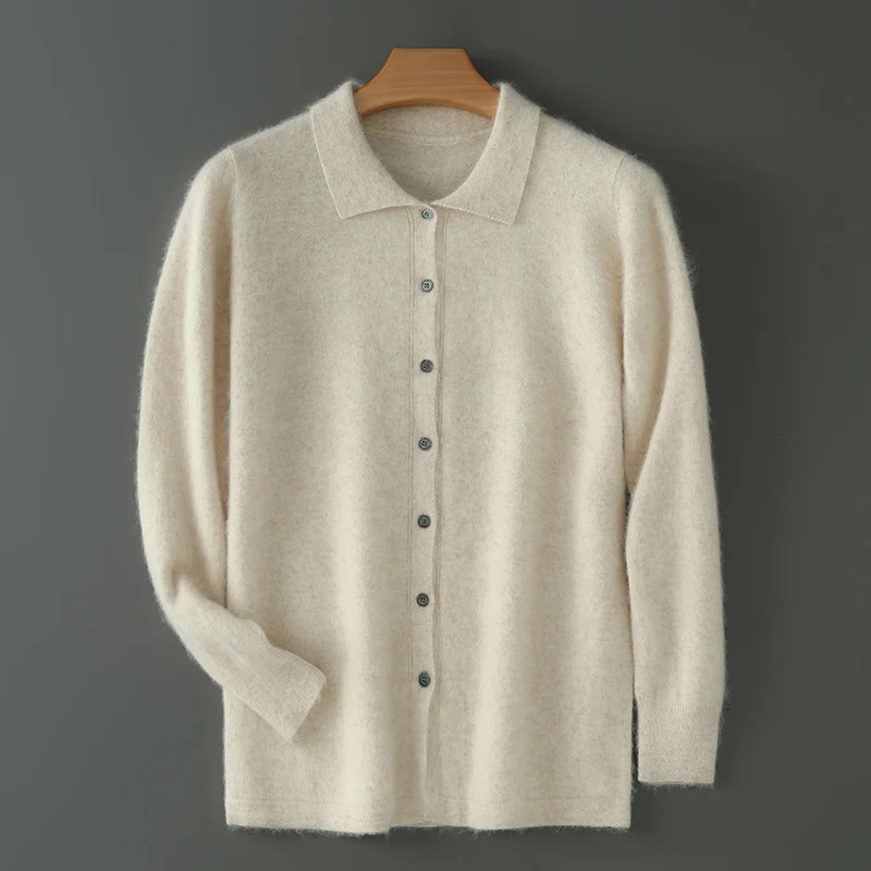 

New Large Size Men's 100% Mink Cashmere Sweater POLO Neck Cardigan - Winter Warm Knit Sweater Casual Fashion Men's Clothing