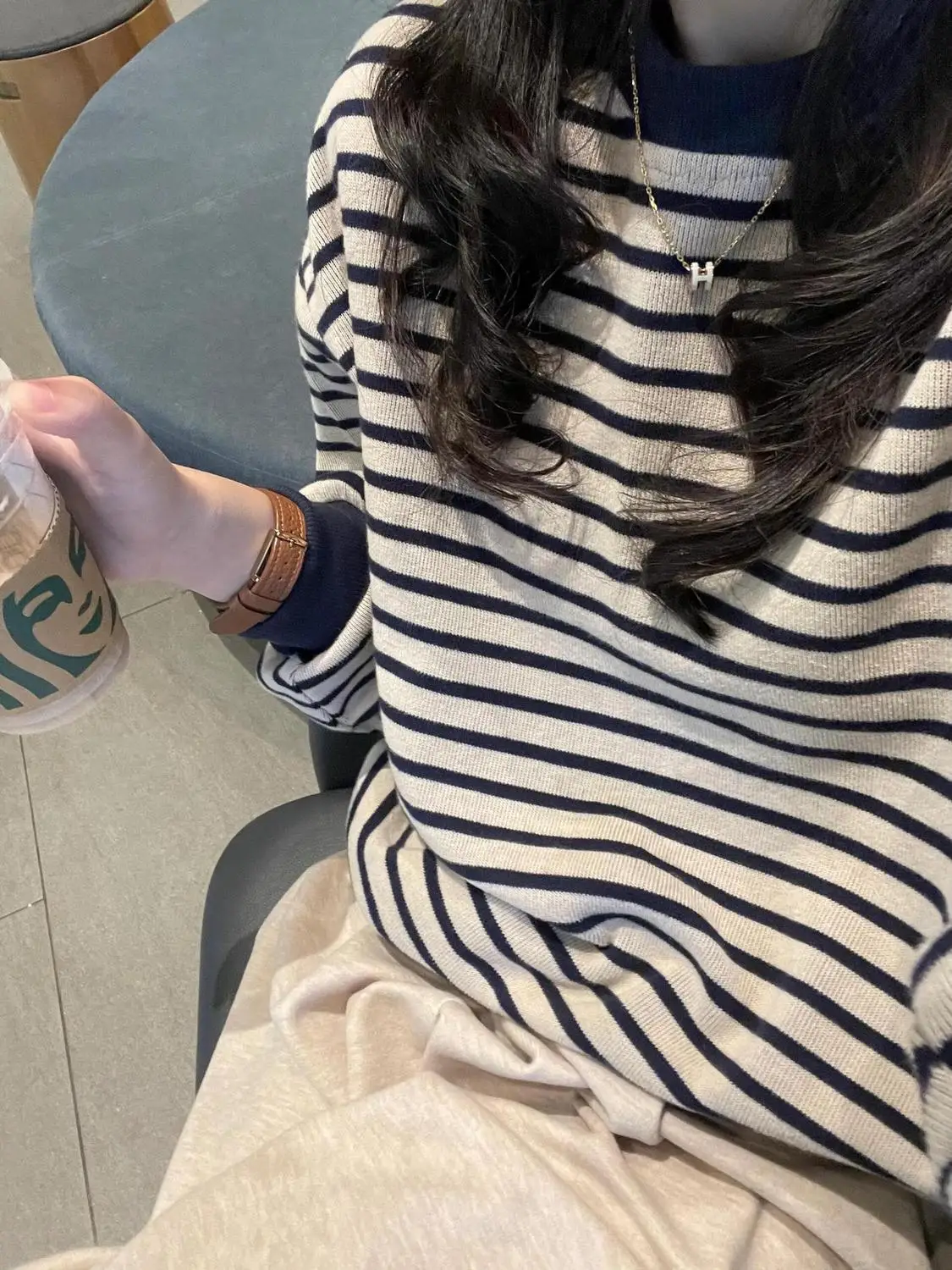 سويت شيرت مخطط باللون الكحلي للسيدات 2025 - هوديي برقبة دائرية أمريكية عتيقة، بلوفر Y2K كبير الحجم بتصميم كسول، كاجوال للخريف والشتاء C #5