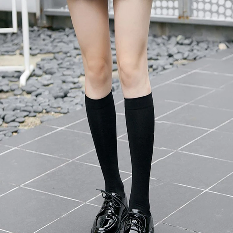 Women Elastic Lower Knee Socks For Women Girls Thigh High Stockings Black White Japanese School Student Long Sock