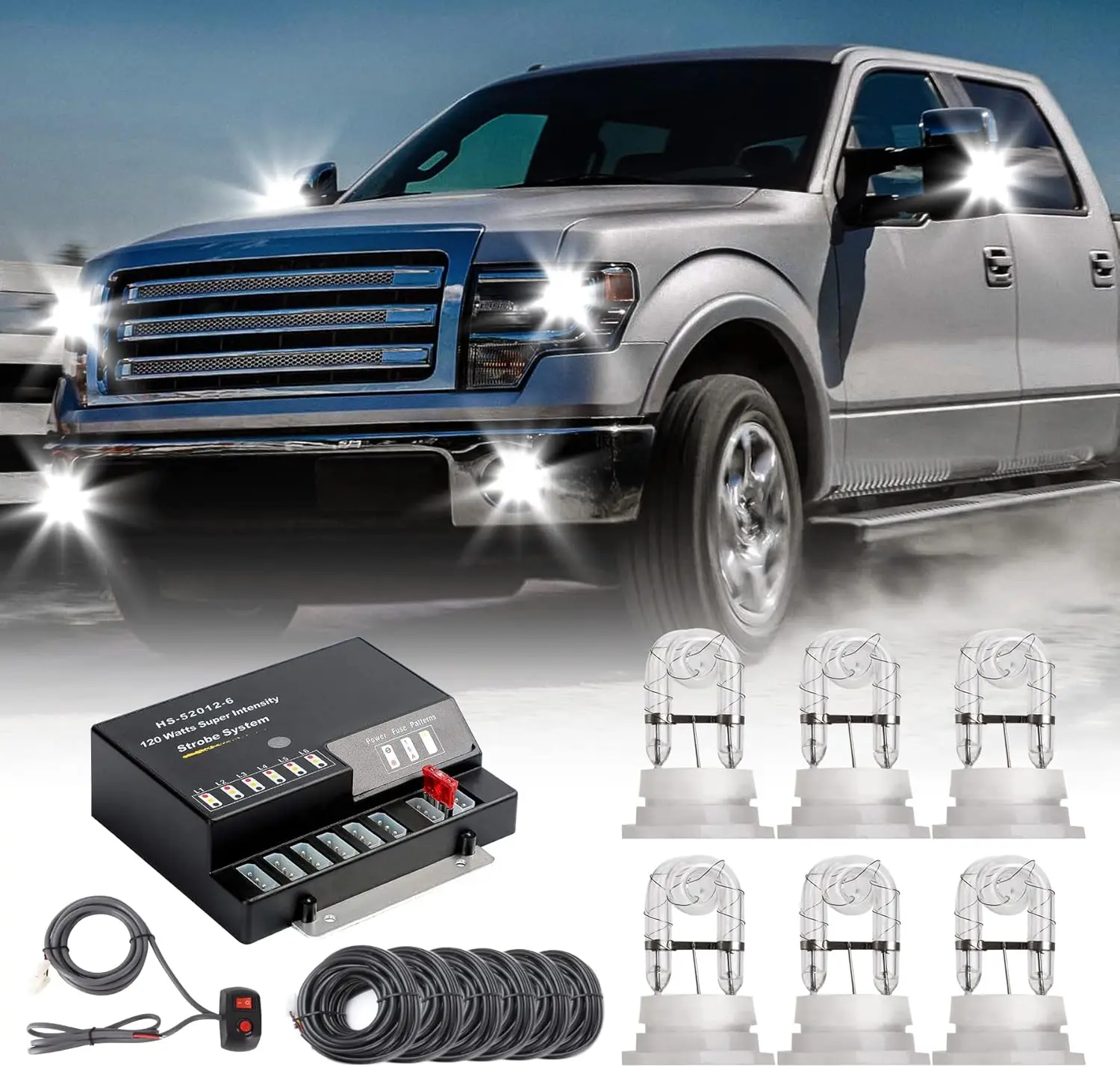 

Комплект из 6 стробоскопов HID с 13 режимами, функцией памяти, кабелем 16 футов и контроллером для грузовиков и аварийных служб