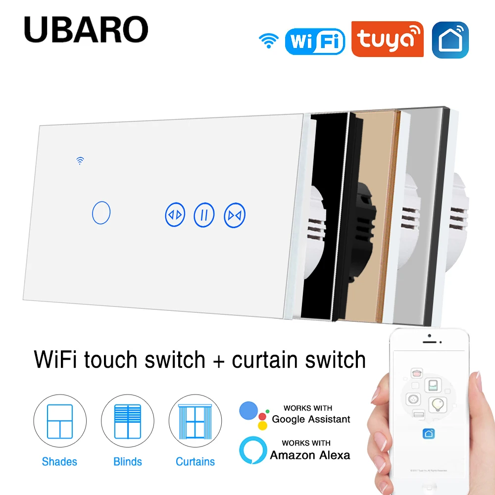 

UBARO EU Type Smart Light Switch Interruptor With Blind Alexa Smart Life Switches For Tuya Smart Home Improvement Glass Panel