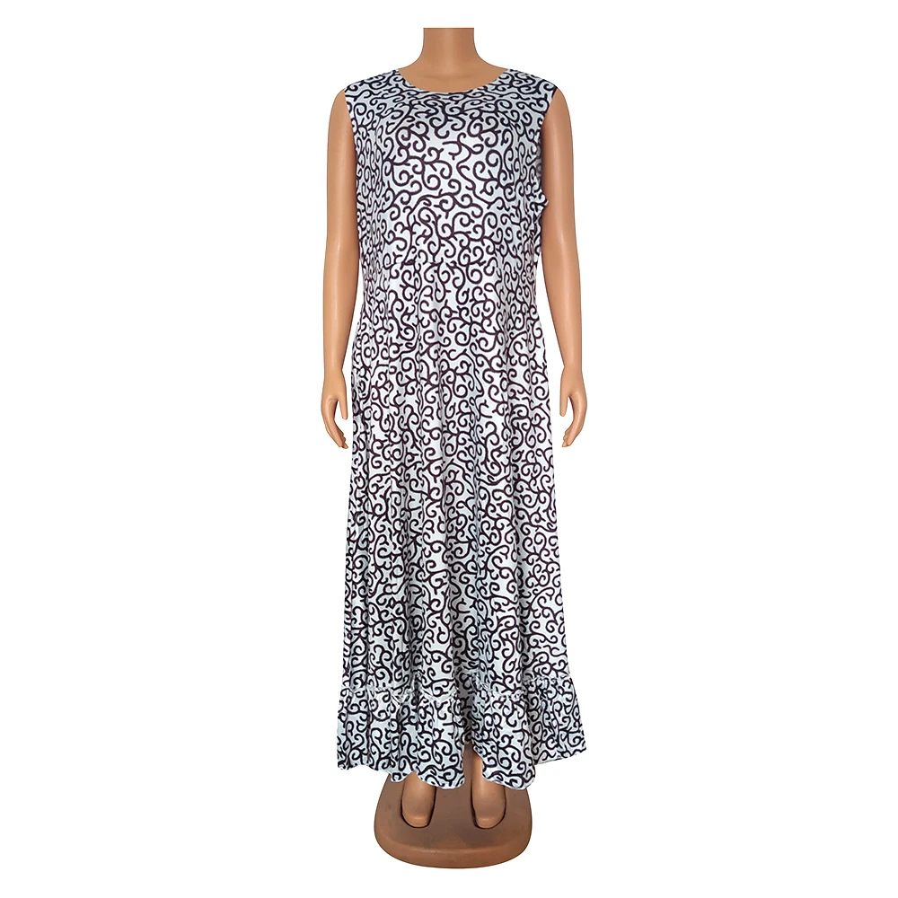 

2023 Newest Dresses For Women Sleeveless Sexy O-neck Daily Casual African Femme Robe Hemline Patchwork Printed Vintage Sundress