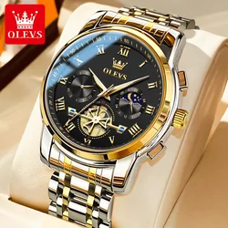 OLEVS 2859 NEW Big Dial Men's Watches Chronograph Moon Phase Hollow out Flywheel Stainless Steel Luminous Waterproof Watch Men